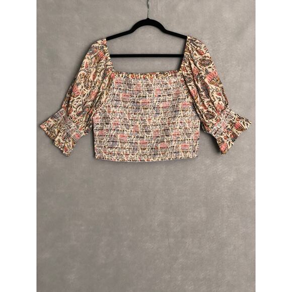Talisman Women's Small Square Neck Firelight Cropped Smocked Top NEW - Picture 1 of 10